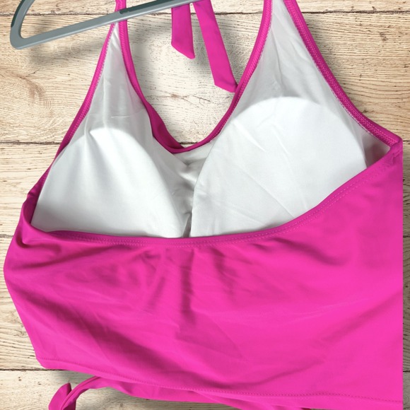 CORAL REEF SWIM Halter Bikini Swim Top with Wrap Tie Womens Size 12/14 Neon Pink - Picture 6 of 13